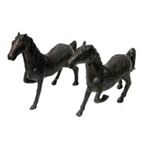 Pair Chinese Bronze Brown Metal Racing Horse Figures  ws927S