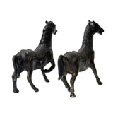 Pair Chinese Bronze Brown Metal Racing Horse Figures  ws927S