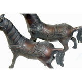 Pair Chinese Bronze Brown Metal Racing Horse Figures  ws927S