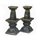 Pair Chinese Handmade Ceramic Square Motif Candle Holders Display ws941S
