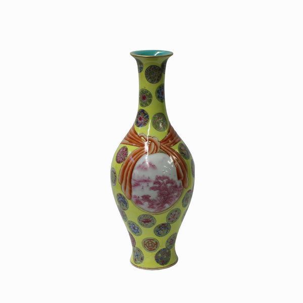 Chinese Yellow Color Ceramic Oriental Scenery Pattern Vase ws956S Chinese Yellow Color Ceramic Oriental Scenery Pattern Vase ws956S