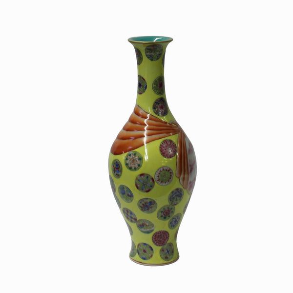 Chinese Yellow Color Ceramic Oriental Scenery Pattern Vase ws956S Chinese Yellow Color Ceramic Oriental Scenery Pattern Vase ws956S