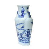 Chinese Blue White Porcelain Eight Immortal Graphic Flat Body Vase ws969S