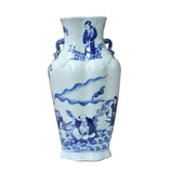 Chinese Blue White Porcelain Eight Immortal Graphic Flat Body Vase ws969S