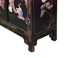 Vintage Chinoiseries Black & Stone Inlay Graphic End Table Nightstand GB140S