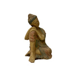 8.5" Small Resting Leg Eyes Closed Wood Buddha Figure GB817S
