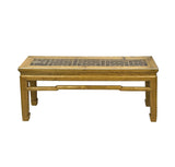 Oriental Ming Style Lattice Panel Inset Light Tan Brown Wood Bench Table ws4587S