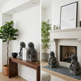 20" Chinese Pair Black Gray Stone Fengshui Foo Dog Lion Statues ws4966S