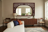 Chinese Reddish Brown Stain Geometric Scenery Carving Wood Frame Wall Mirror cs3513S