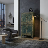 Distressed Olive Green Rim Teal Blue Doors Storage Cabinet ws4319S