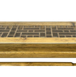 Oriental Ming Style Lattice Panel Inset Light Tan Brown Wood Bench Table ws4587S