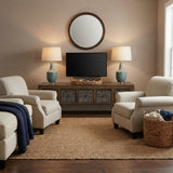 Brown Solid Wood Flower Carving 5 Drawers Blue Marks Low TV Stand Cabinet ws4388S