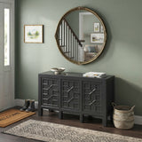 Distressed Gray Lacquer Cross Lattice Pattern Doors Sideboard Console Cabinet ws4318S
