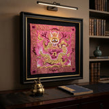 Asian Square Magenta Golden Dragon Bats Blossom Flower Fabric Display Art GB696S