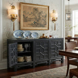 Distressed Gray Lacquer Cross Lattice Pattern Doors Sideboard Console Cabinet ws4318S
