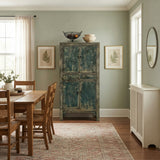 Distressed Olive Green Rim Teal Blue Doors Storage Cabinet ws4319S