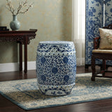 Oriental Blue and White Blossom Flowers Double Coins Porcelain Round Stool Table ws4320S