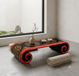 64.5" Tibetan Style Black Red Floral Graphic Scroll Rectangular Coffee Table Stand ws4643S