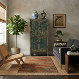Distressed Olive Green Rim Teal Blue Doors Storage Cabinet ws4319S