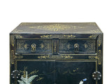 Vintage Chinoiseries Black & Stone Inlay Graphic End Table Nightstand GB140S