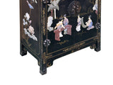 Vintage Chinoiseries Black & Stone Inlay Graphic End Table Nightstand GB140S