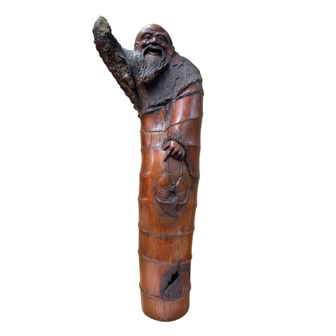 Natural Bamboo Curved Old Man Fishing Art Figure  ws4788S
