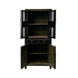 Chinese Distressed Black Bookcase Display Cabinet with Drawers - Narrow Curio Storage cs7585S