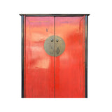Distressed Black Rim Chinese Red MoonFace Doors Storage Cabinet ws4080S