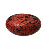 Hand Craft Vintage Chinese Red Lacquer Round Floral Carving Accent Box ws4406S