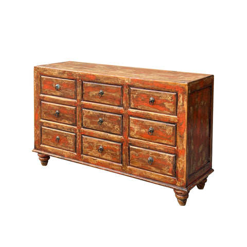 Orange Brown Rustic Vintage 9-Drawer Wooden Dresser Distressed Farmh Golden Lotus Antiques Orange Brown Rustic Vintage 9-Drawer Wooden Dresser Distressed Farmh Golden Lotus Antiques