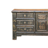 Oriental Distressed Black Golden Graphic Credenza Sideboard Table Cabinet ws4492S