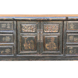 Oriental Distressed Black Golden Graphic Credenza Sideboard Table Cabinet ws4492S
