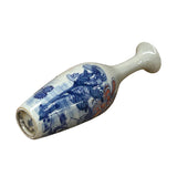 Oriental Blue and White Porcelain Vase with Bird Perched Design Tall Slim Neck Ceramic Art