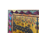 Hand-Painted Tibetan Dragon and Floral Graphic Tall Armoire Cabinet - Heavy Solid Wood 2-Door Wardrobe with Ample Storage for Any Room Display cs7683S