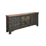Oriental Distressed Black Golden Graphic Credenza Sideboard Table Cabinet ws4492S