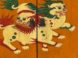 Tibetan Oriental Green Orange Foo Dogs Lions End Table Nightstand ws4634S