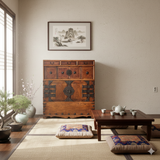 Asian Pattern Brown Black Hardware Drawers Accent Storage Cabinet GB319S