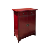 Chinese Distressed Brick Red Tall Slim Side End Table Nightstand cs7617S