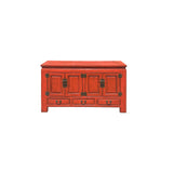 Oriental Distressed Brick Orange Red Lacquer Low Table TV Console Cabinet ws4050S