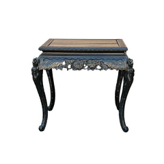 Vintage Chinese Black Relief Floral Carving Apron Claw Legs Side Console Table ws4812S