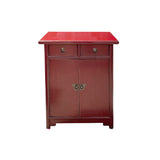 Chinese Distressed Brick Red Tall Slim Side End Table Nightstand cs7617S