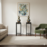 Black Square Golden Chinese Engravement Tall Plant Stand Pedestal Table GB256S