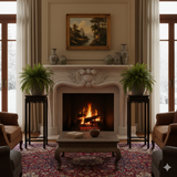 Black Square Golden Chinese Engravement Tall Plant Stand Pedestal Table GB256S