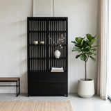 Black Lacquer Bars 4 Drawers Zen Minimalist Bookcase Display Cabinet ws4749S