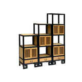 Set of 3 Black Tan Shutter Doors Display Cabinet Bookcase Room Divider ws4398S