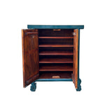 Distressed Teal Blue Lotus Carving Tall Credenza Storage Cabinet ws4480S