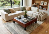 Brown Black Geometric Pattern Square Block Legs Coffee Table GB722S