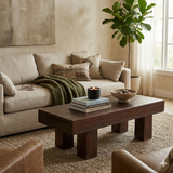 Brown Rectangular Heavy Bold Thick Wood Rough Grain Coffee Table Bench cs7282S
