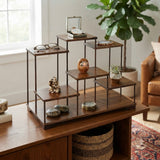 Brown Wood Step Shape Table Top Curio Display Easel Stand ws3498S