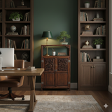 Chinese Open Carving Narrow Wood Grain Brown Side Table Cabinet GB252S